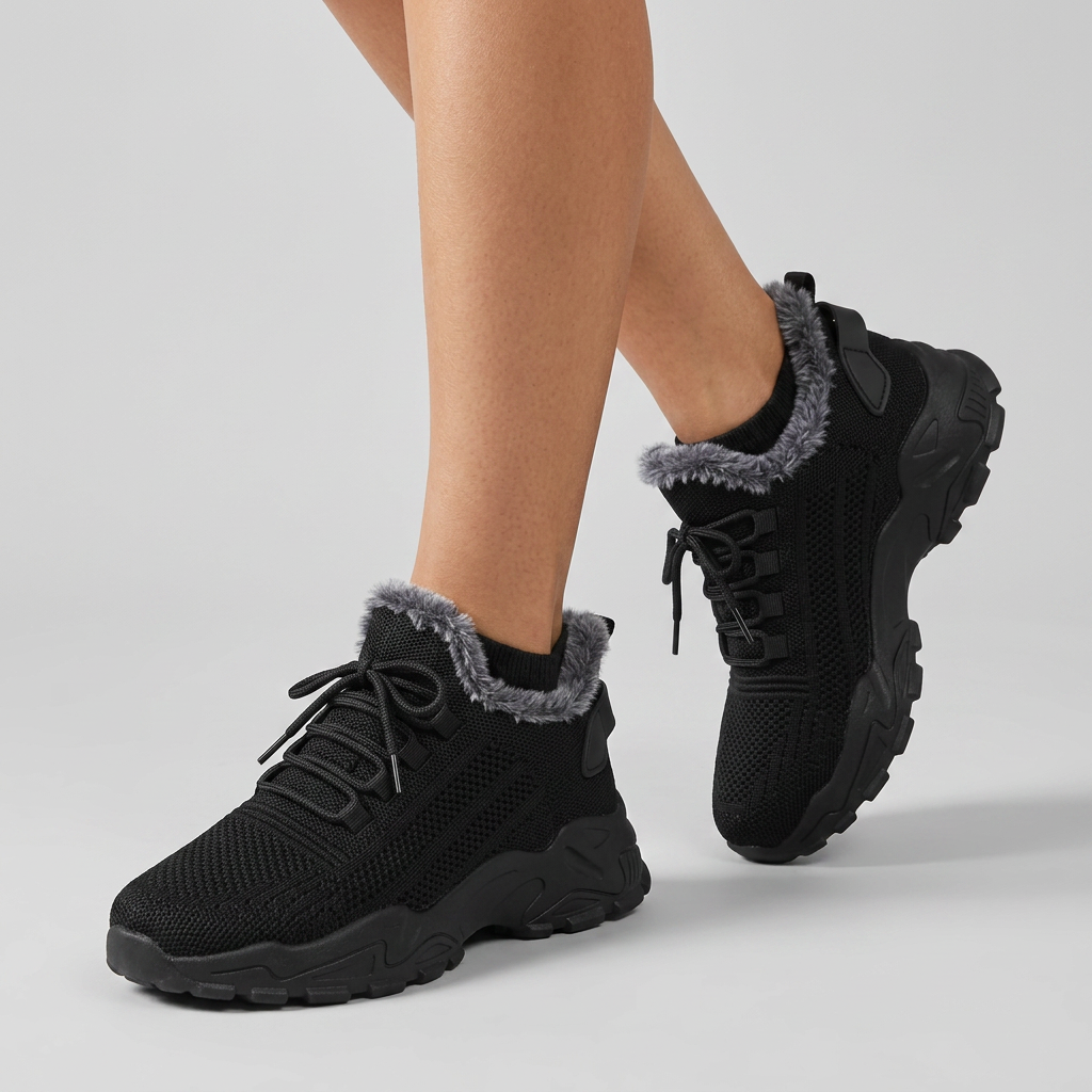 Women's Plush-Lined Lace-Up Platform Sneakers