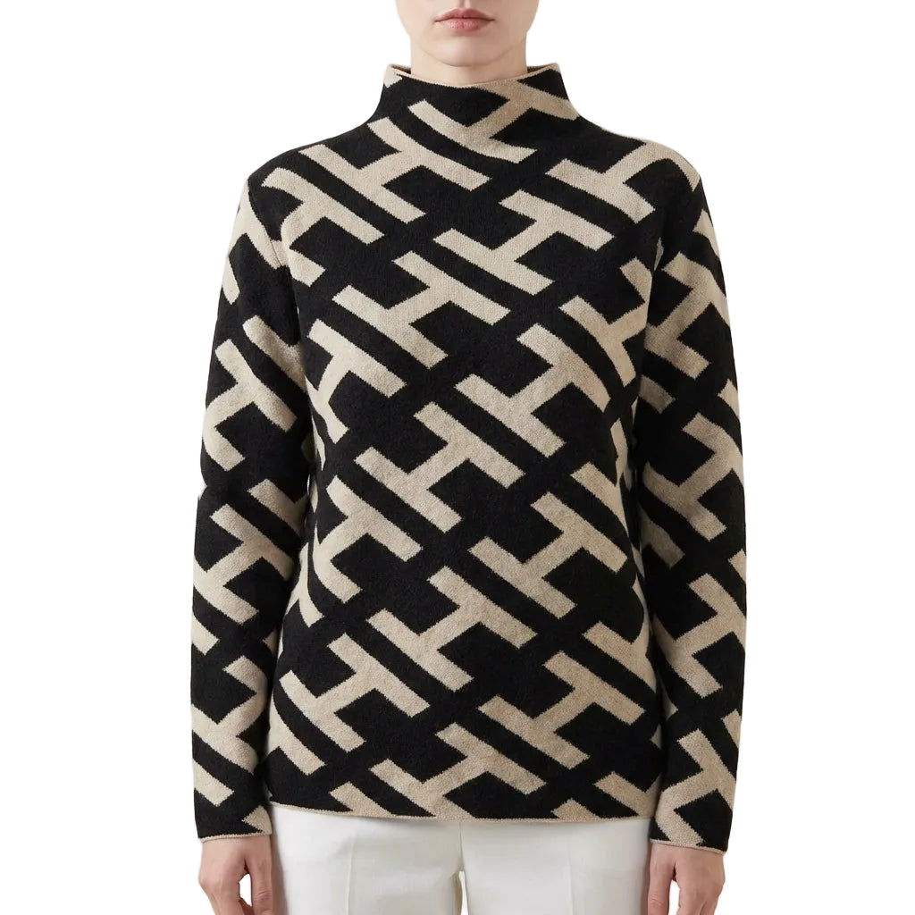 Women’s Pullover Sweater Two-Tone Abstract Design