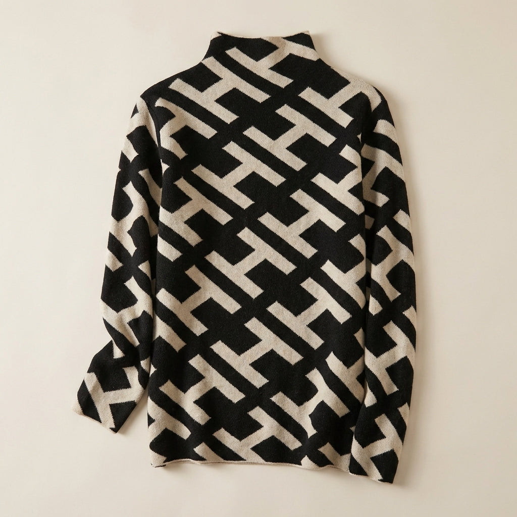 Women’s Pullover Sweater Two-Tone Abstract Design