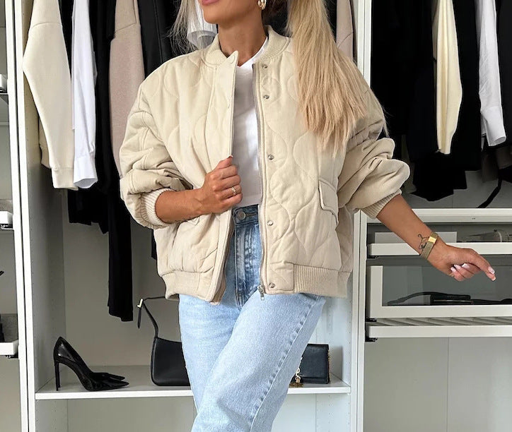 Women's Relaxed Fit Quilted Bomber Jacket 7