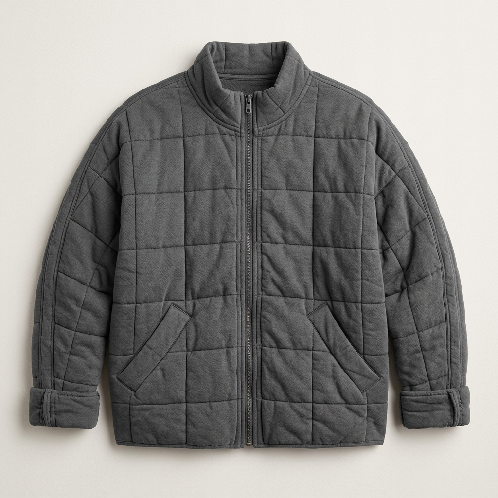 Women’s Quilted Jacket Stand Collar Front Zipper Closure