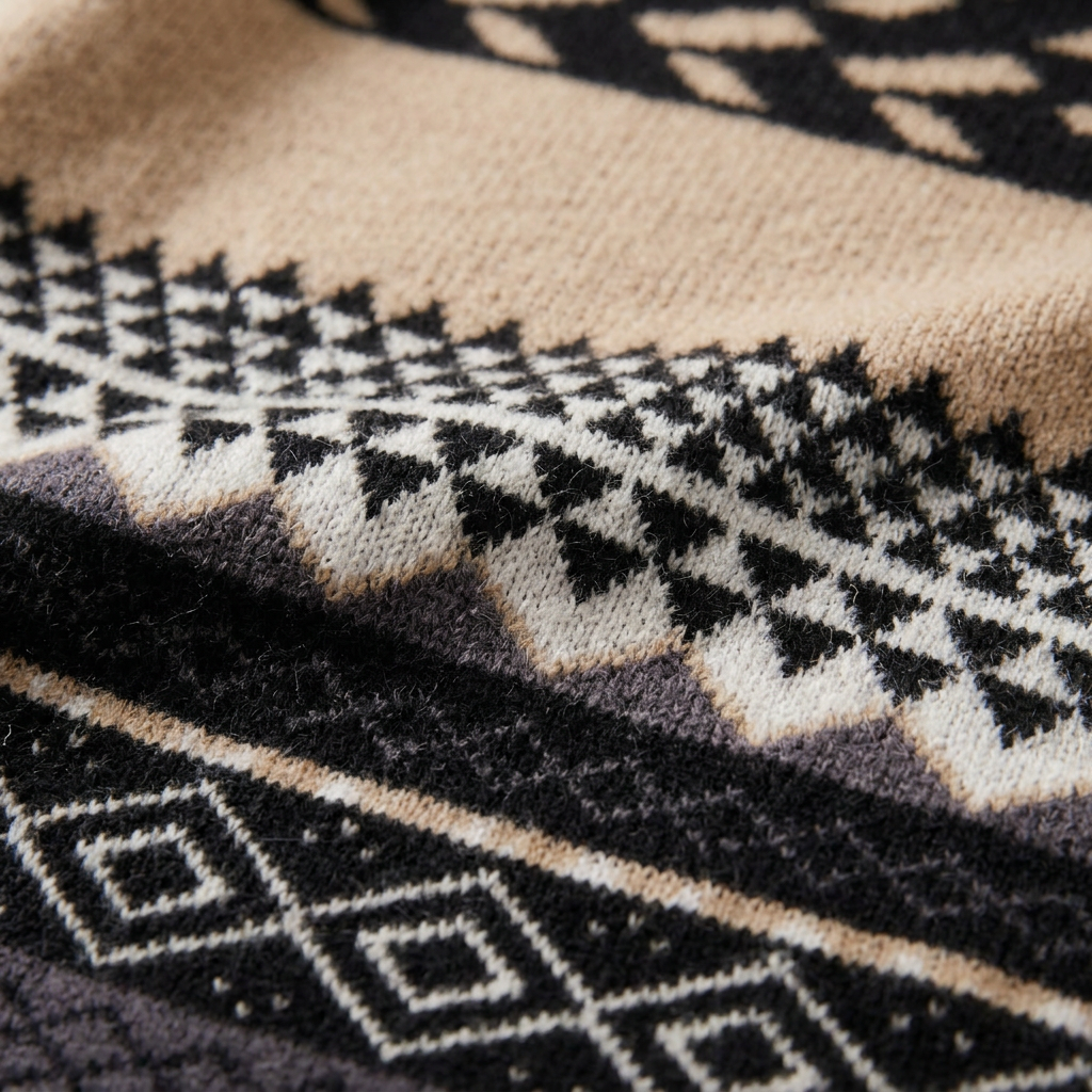 Women’s Round Neck Knit Sweater Patterned Panels