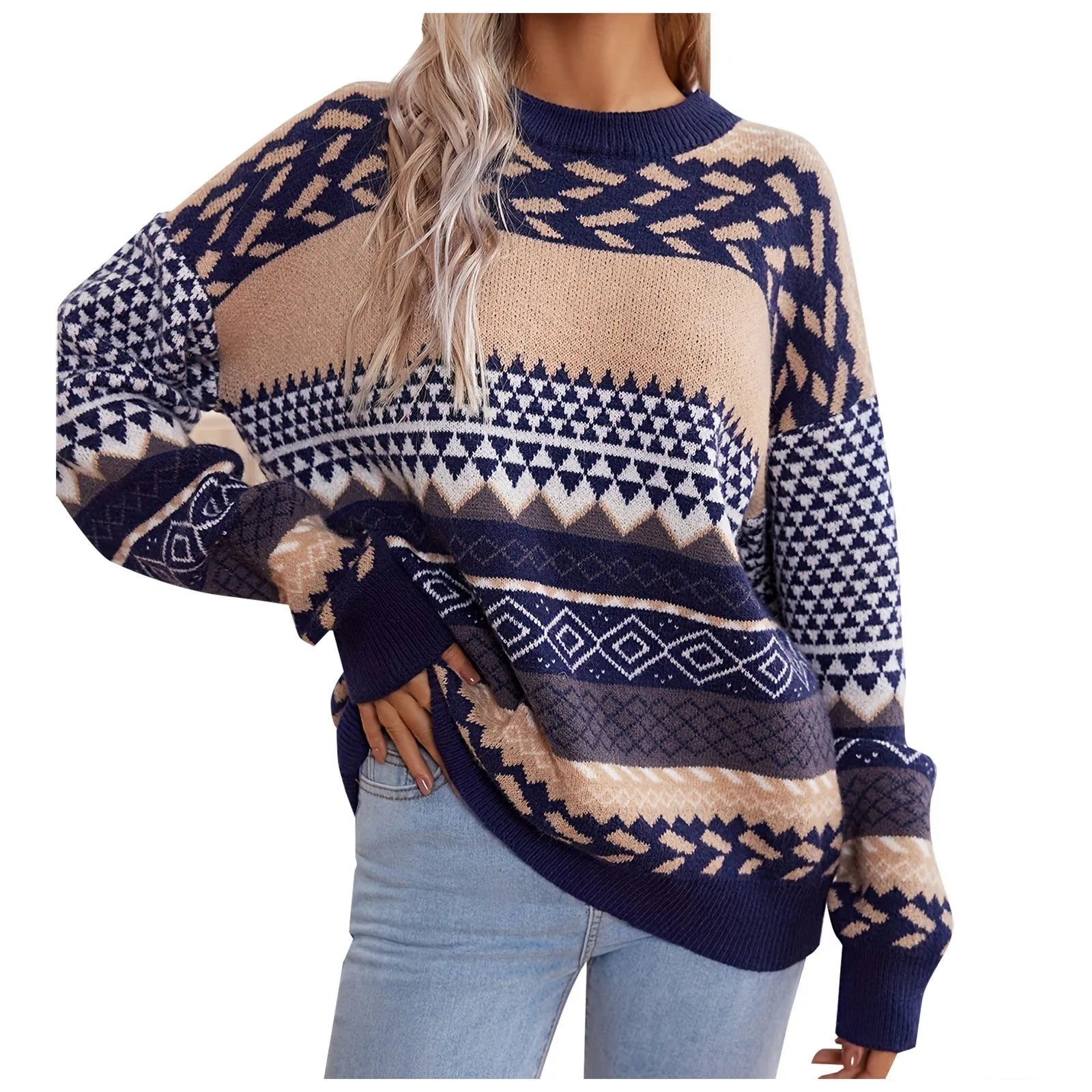 Zahara  | Retro knitted sweater with contrast 3