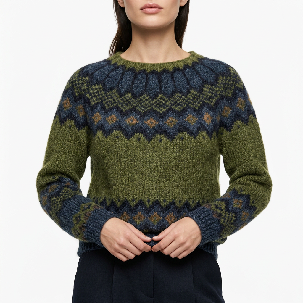 Women’s Round Neck Sweater Patterned Horizontal Bands