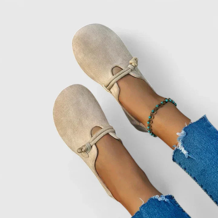 Women's Round Toe Flats with Tied Ankle Strap