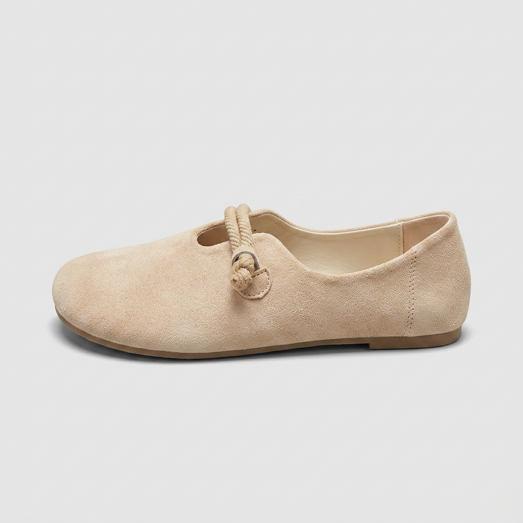 Women's Round Toe Flats with Tied Ankle Strap