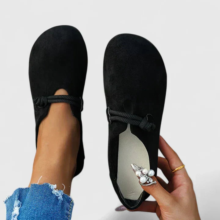 Women's Round Toe Flats with Tied Ankle Strap