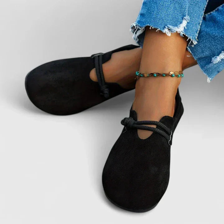 Women's Round Toe Flats with Tied Ankle Strap