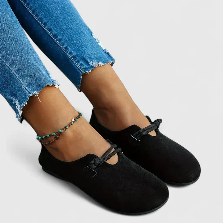 Women's Round Toe Flats with Tied Ankle Strap