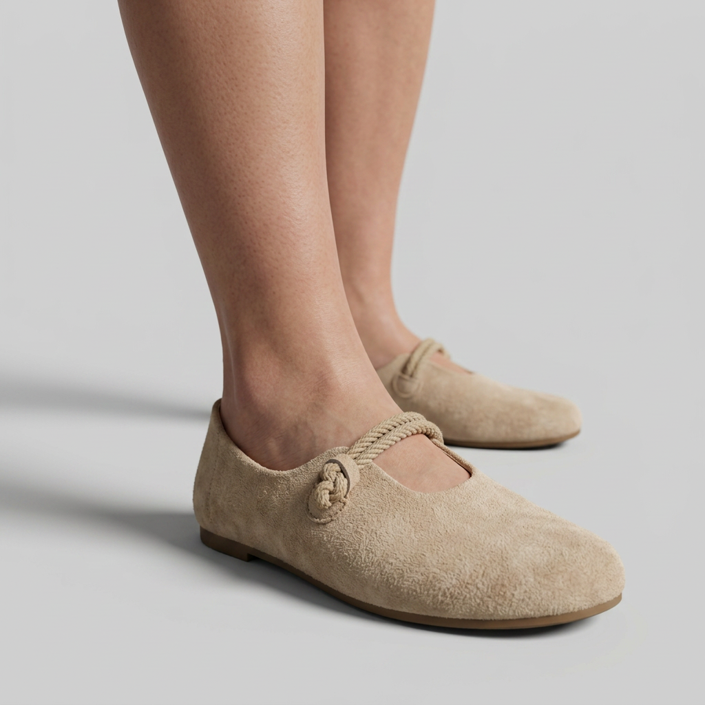Women's Round Toe Flats with Tied Ankle Strap