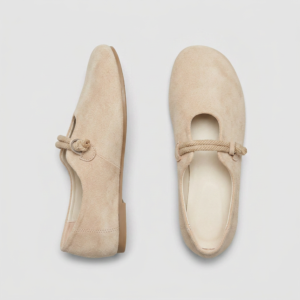 Women's Round Toe Flats with Tied Ankle Strap