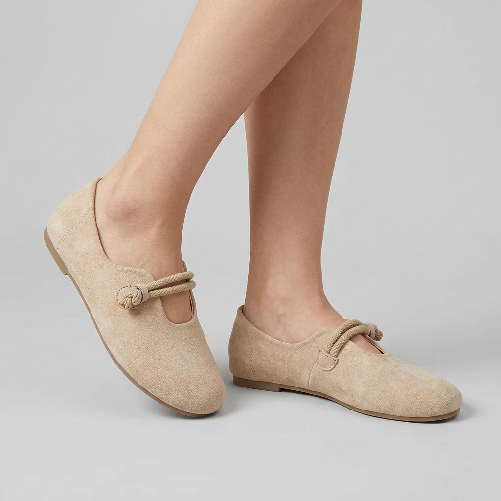 Women's Round Toe Flats with Tied Ankle Strap