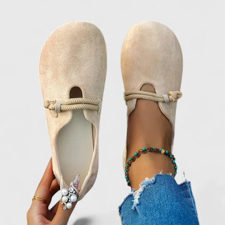 Women's Round Toe Flats with Tied Ankle Strap