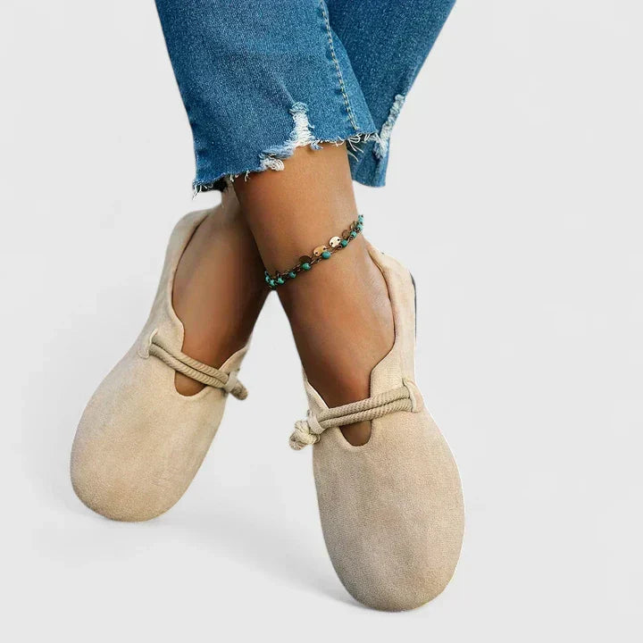 Women's Round Toe Flats with Tied Ankle Strap