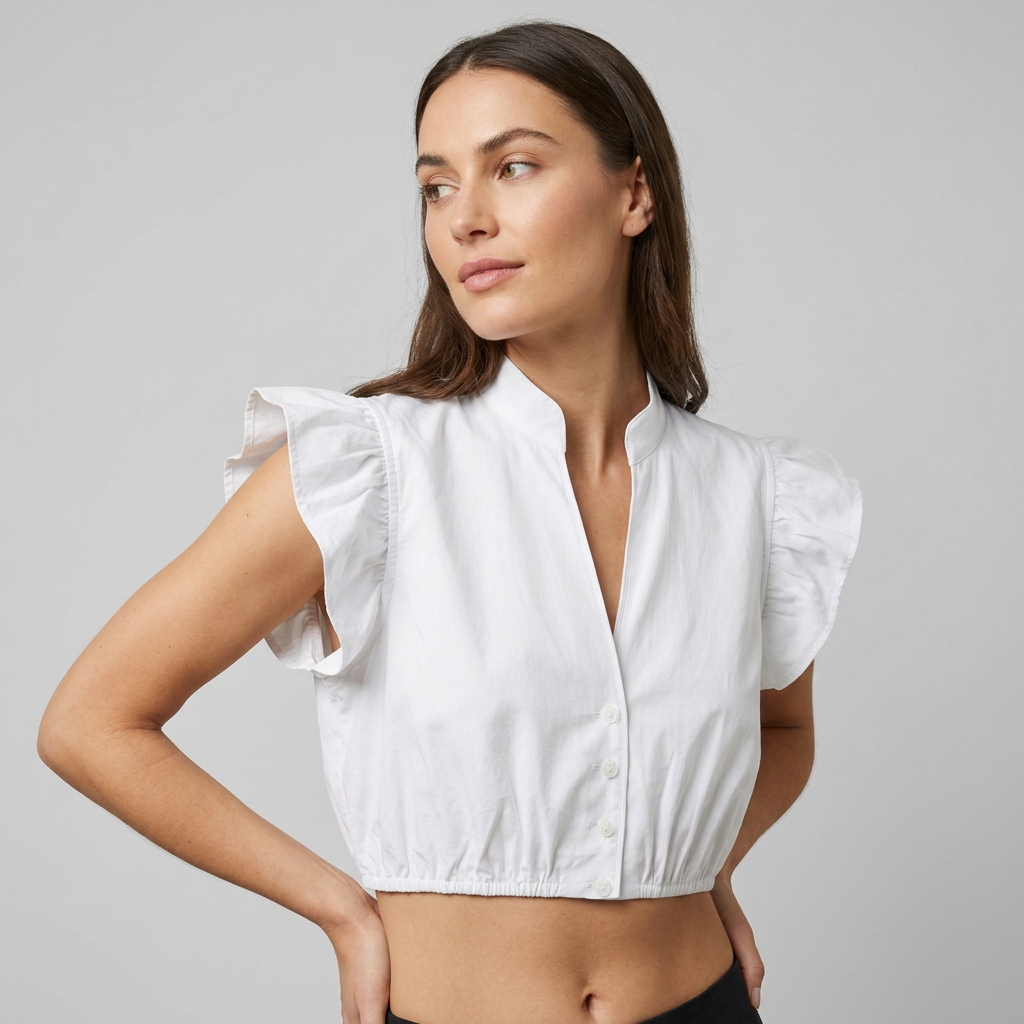 Women's Ruffled Cap-Sleeve Cropped Dirndl Blouse