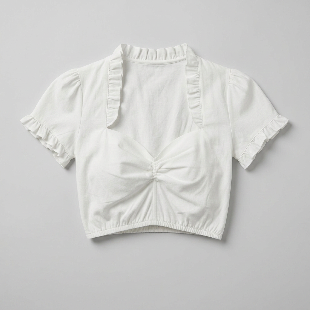 Women's Ruffled Sweetheart Neck Dirndl Crop Blouse