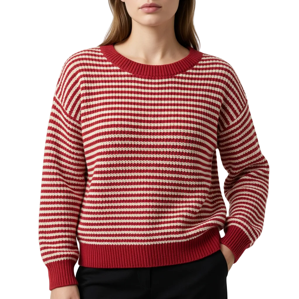 Women’s Scoop Neck Sweater Horizontal Striped Pattern