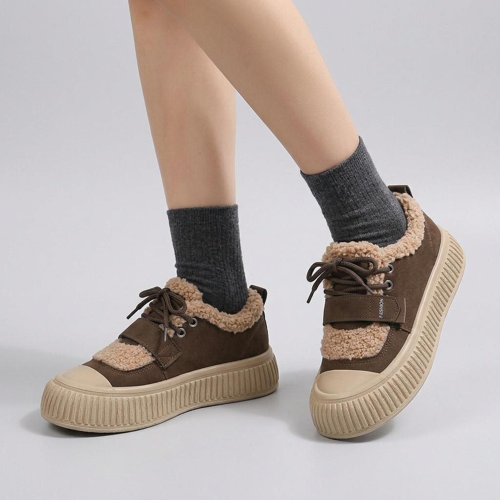 Women's Sherpa-Trim Chunky Sole Lace-Up Shoes