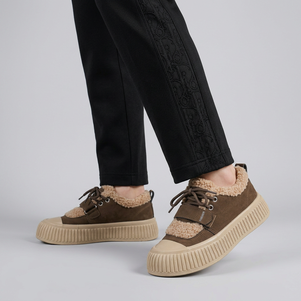Women's Sherpa-Trim Chunky Sole Lace-Up Shoes