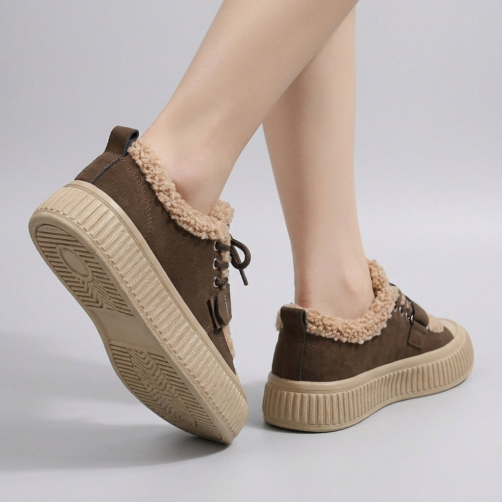 Women's Sherpa-Trim Chunky Sole Lace-Up Shoes