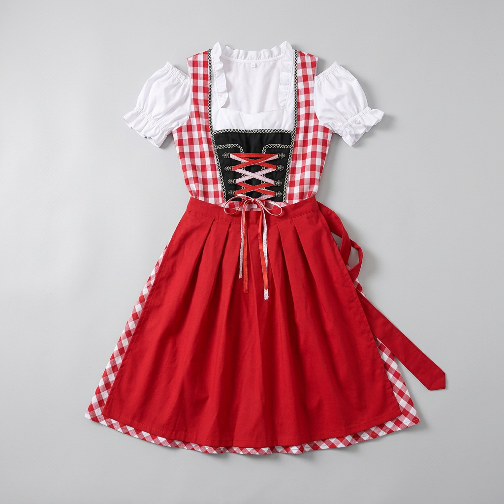 Women's Short-Sleeve Checked Dirndl Dress Set
