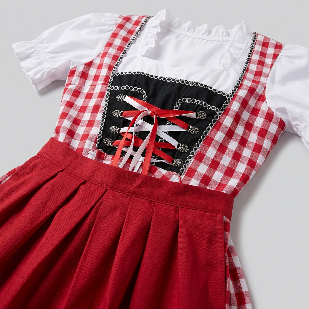 Women's Short-Sleeve Checked Dirndl Dress Set
