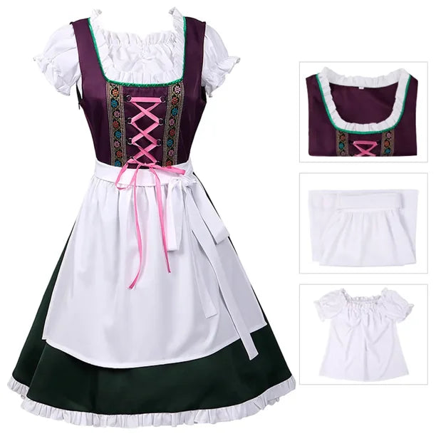 Women's Dress Textile Material | Regular Fit Dirndl Dress with Apron | Lace Waist Design for Oktoberfest & Cultural Events | Vanero 4