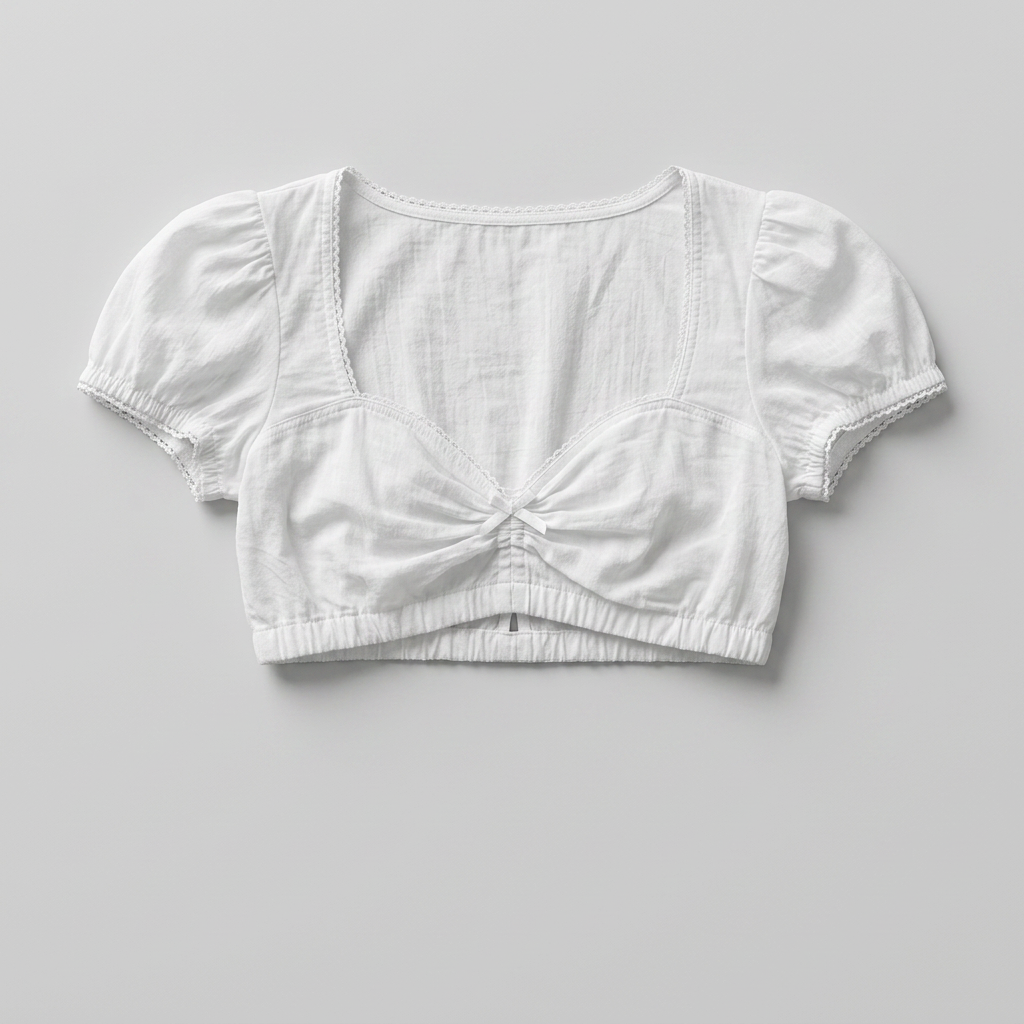Women's Short Puff Sleeve Ruched Bust Crop Top
