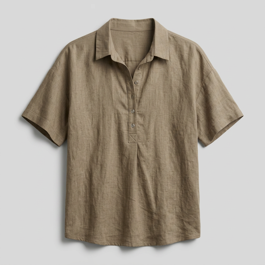 Women's Short Sleeve Collared Top with Button Placket