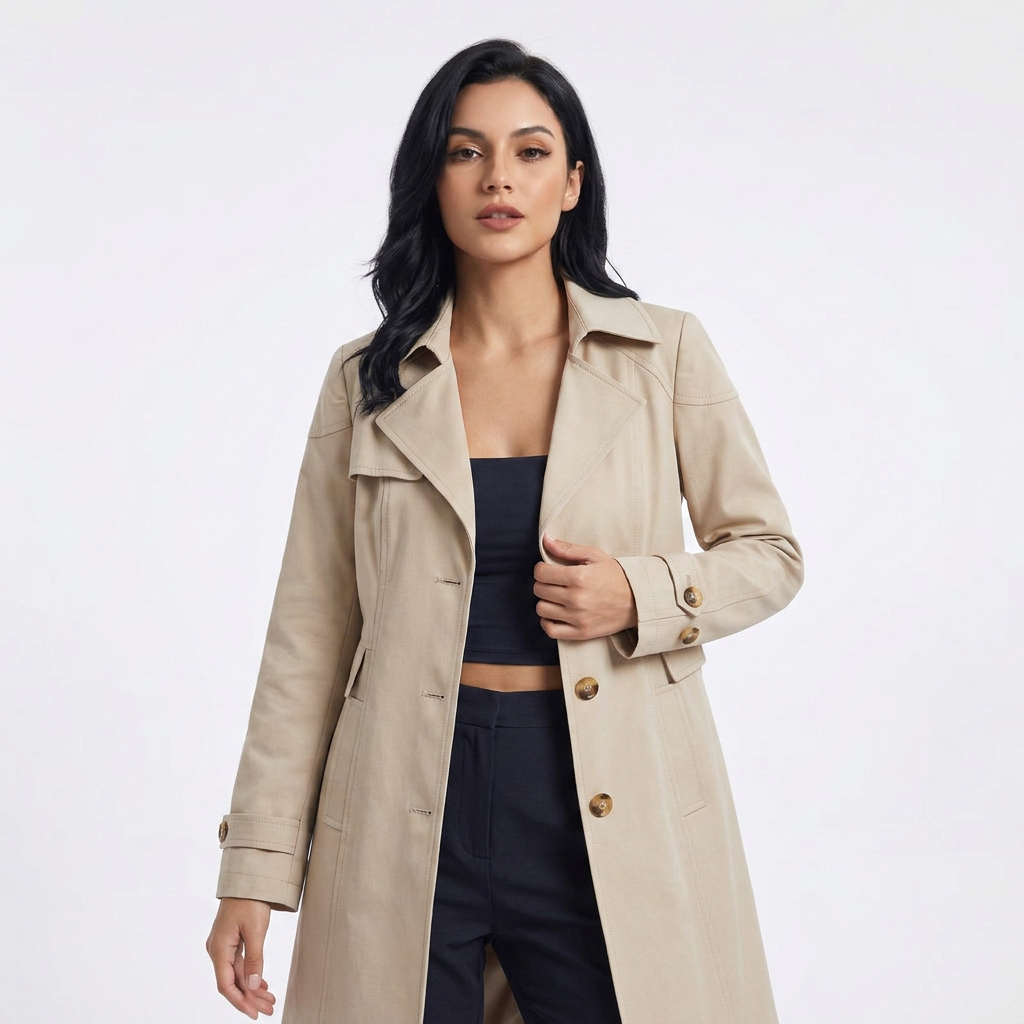 Women's Single-Breasted Trench Coat with Lapel Collar