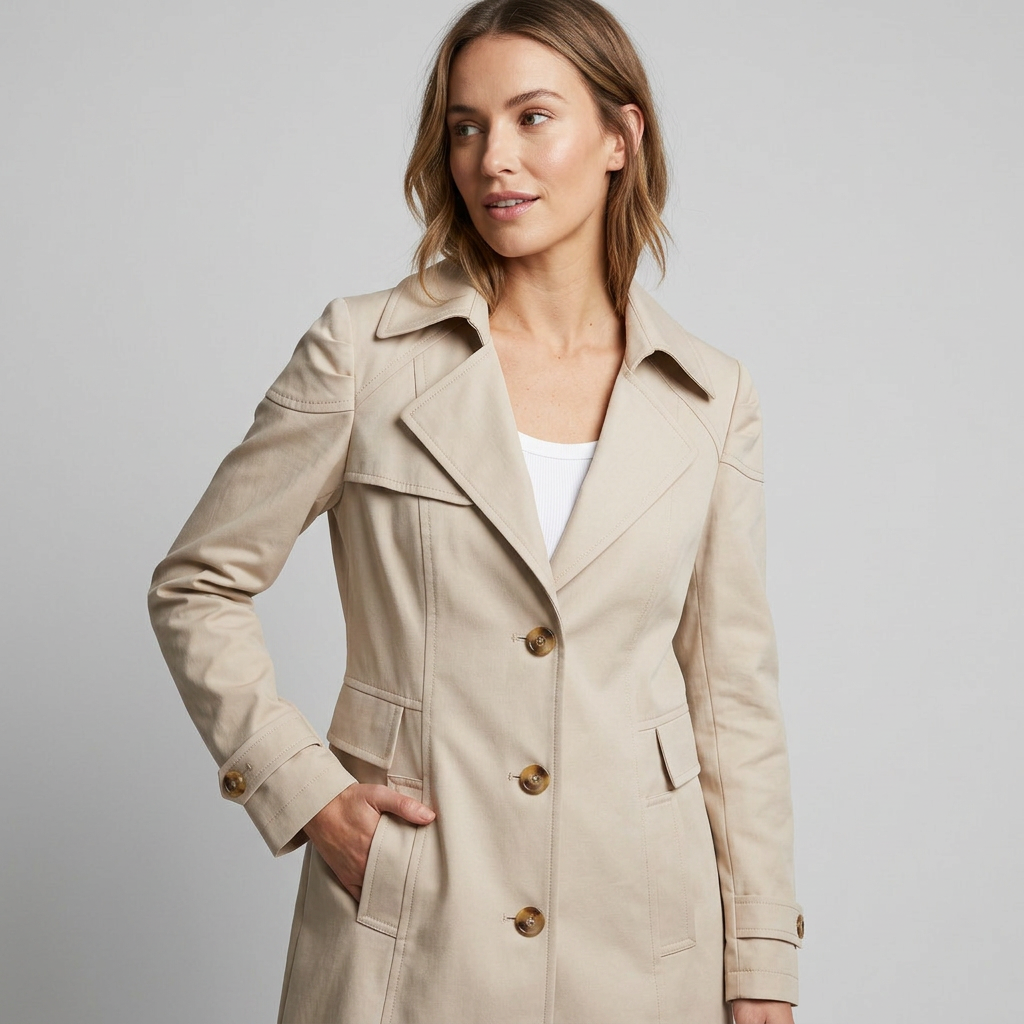Women's Single-Breasted Trench Coat with Lapel Collar