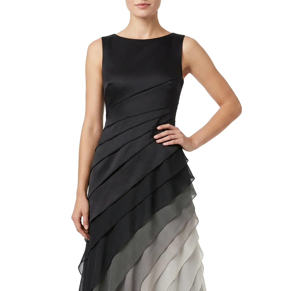 Women's Sleeveless Maxi Dress with Boat Neck and Chiffon Skirt
