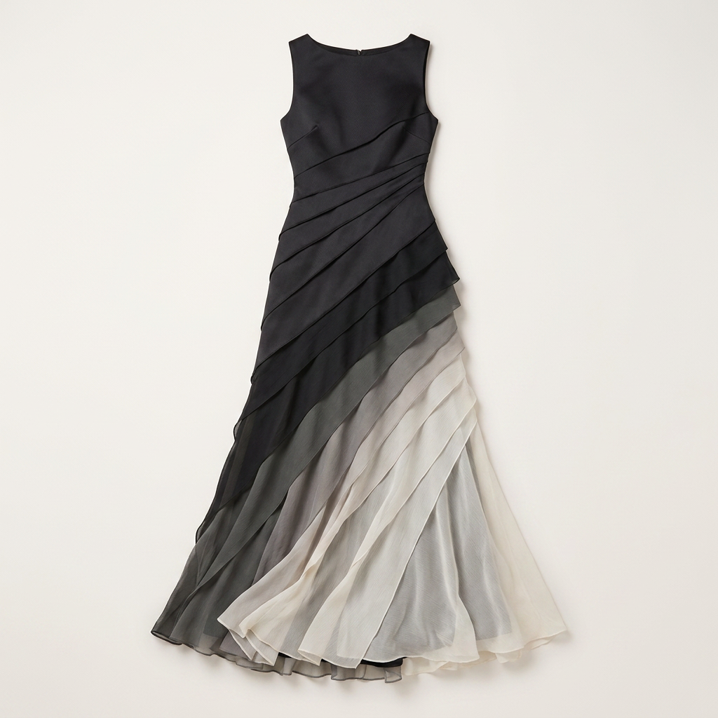 Women's Sleeveless Maxi Dress with Boat Neck and Chiffon Skirt