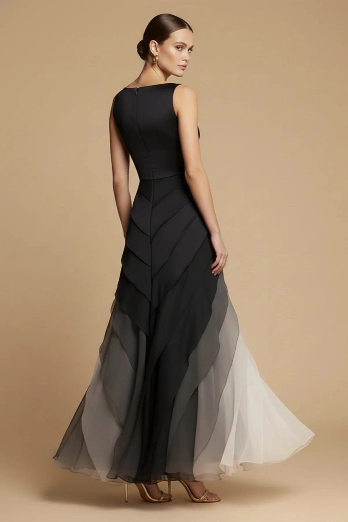 Sleeveless Maxi Dress with Boat Neck and Ombre Chiffon Skirt 2