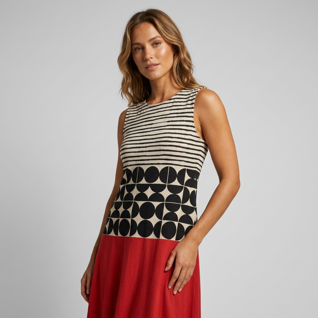Women's Sleeveless Midi Dress with Pleated Skirt