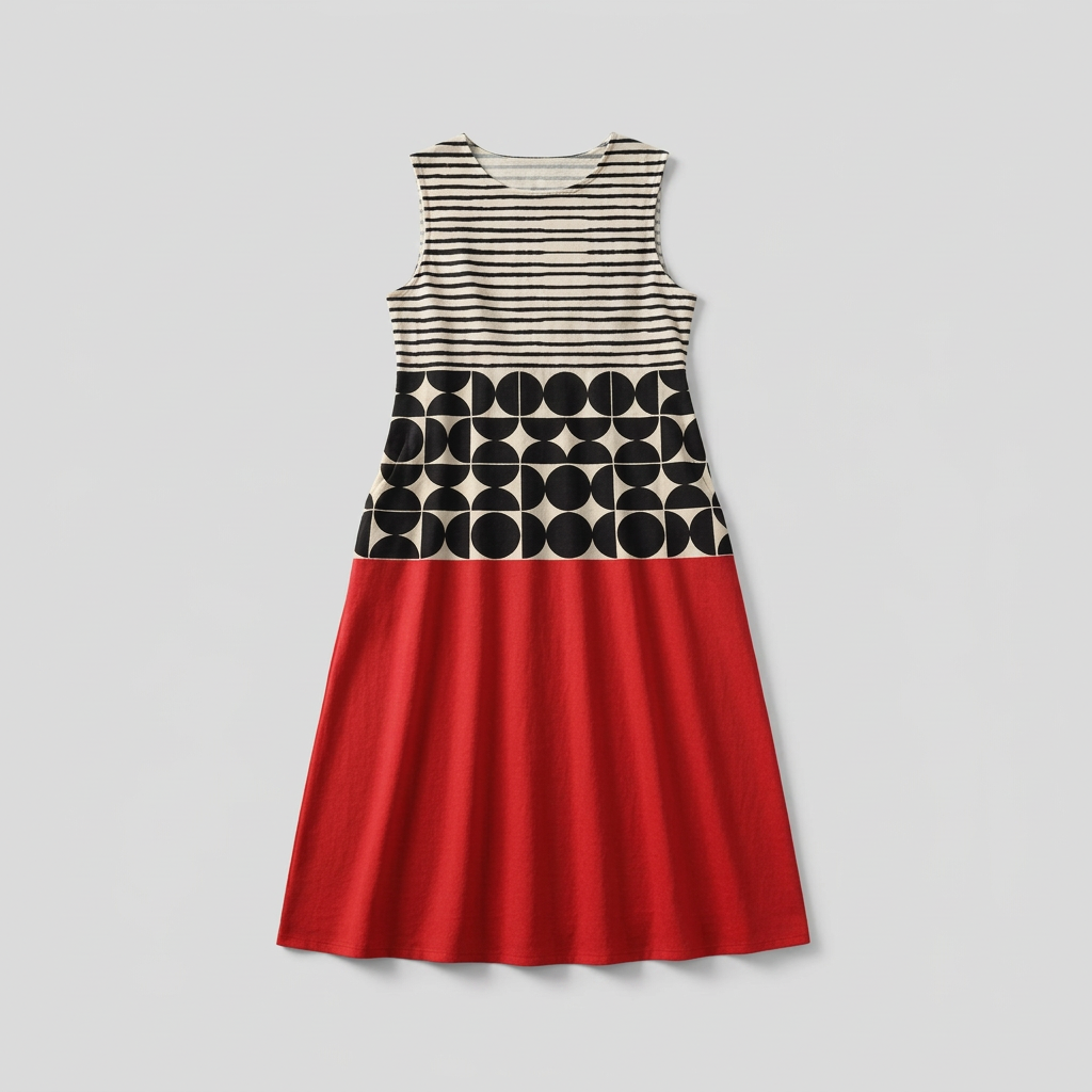 Women's Sleeveless Midi Dress with Pleated Skirt