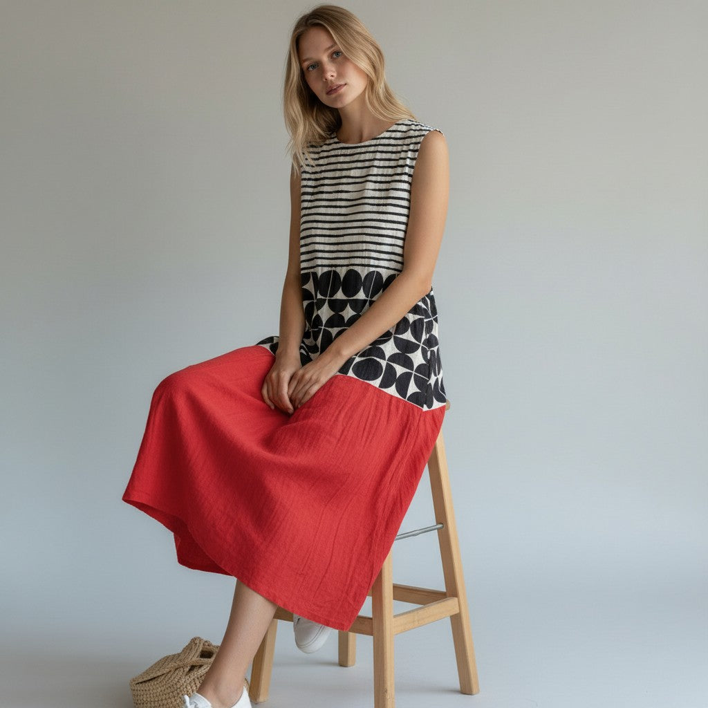 Elegant geometric dress in sunset colors for women 1