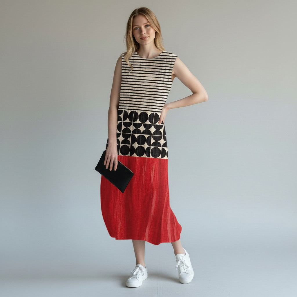 Elegant geometric dress in sunset colors for women 2