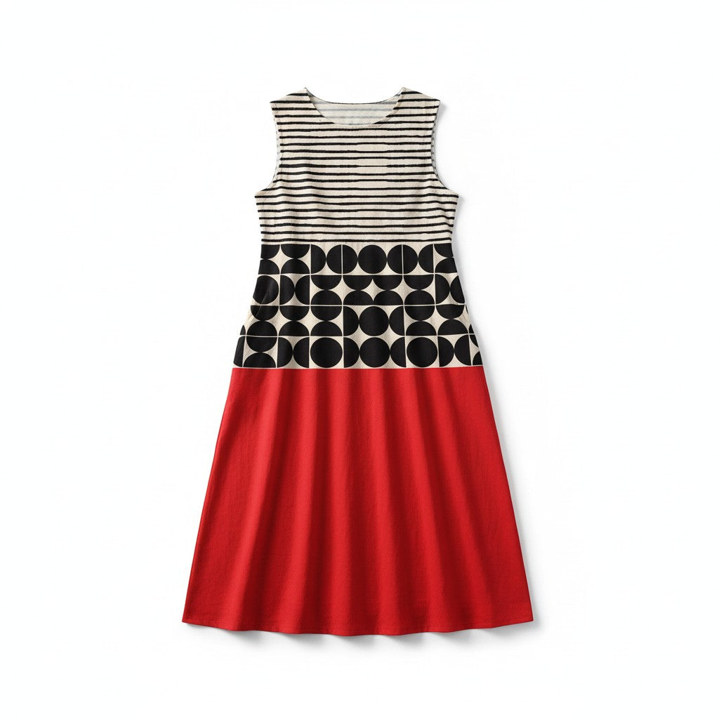 Elegant geometric dress in sunset colors for women 3
