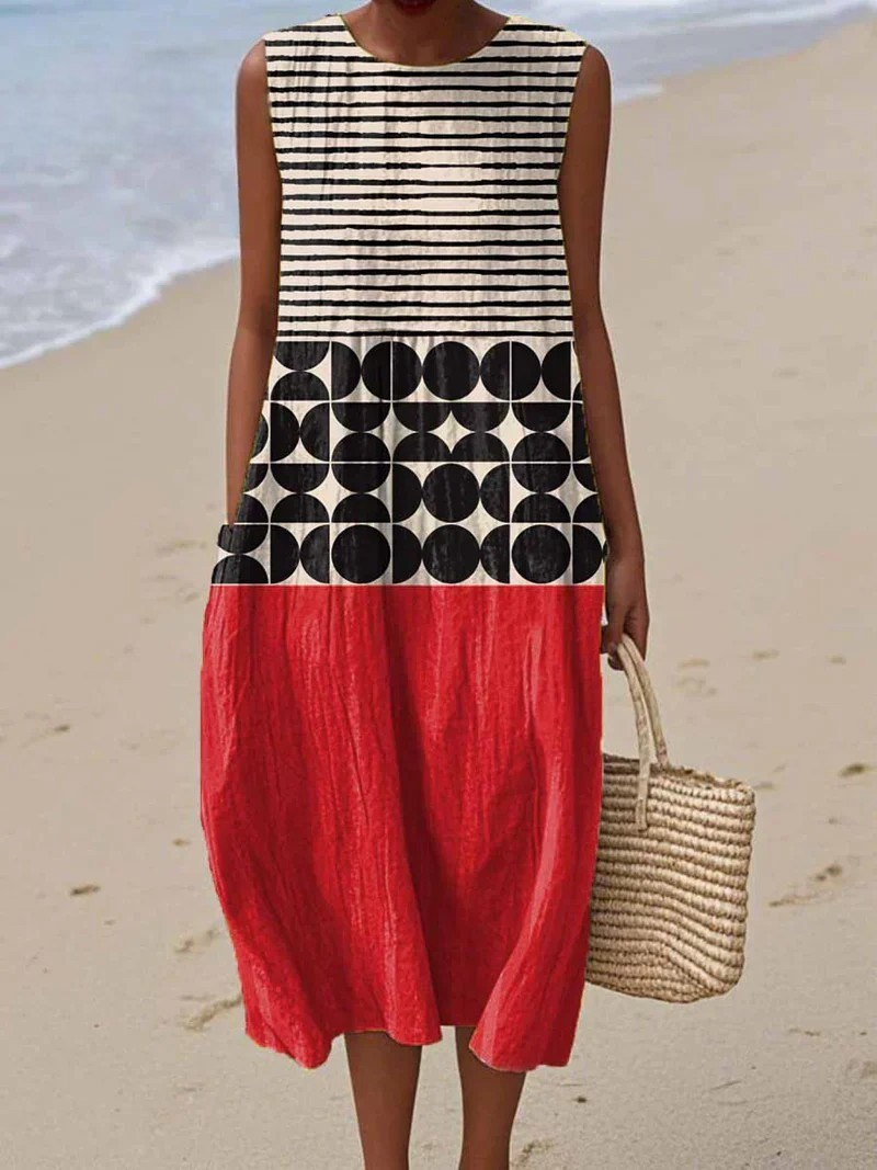 Elegant geometric dress in sunset colors for women 4
