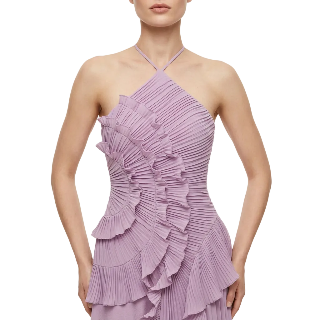 Women’s Sleeveless Pleated Dress with Tiered Ruffles