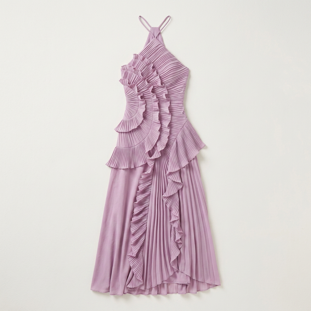Women’s Sleeveless Pleated Dress with Tiered Ruffles