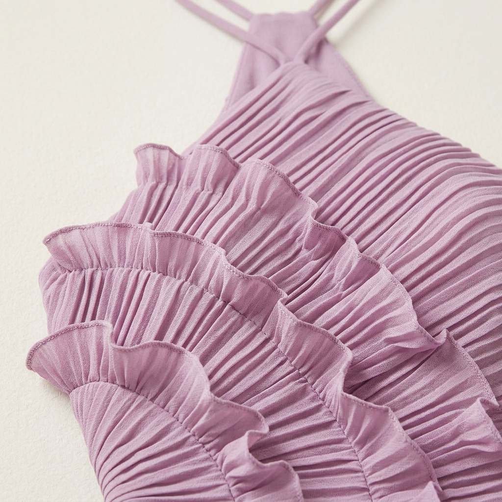 Women’s Sleeveless Pleated Dress with Tiered Ruffles