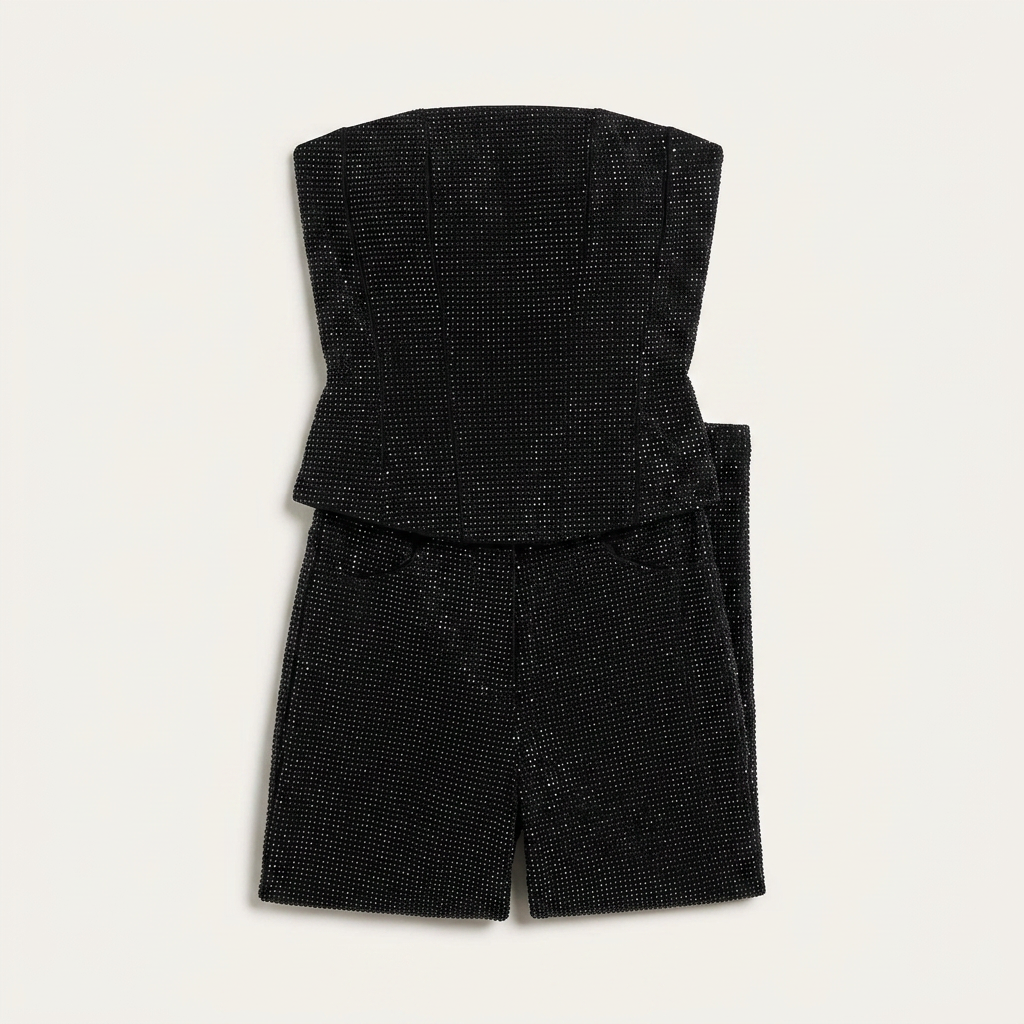Women's Sparkle Strapless Corset Bustier and High Waist Pants Set