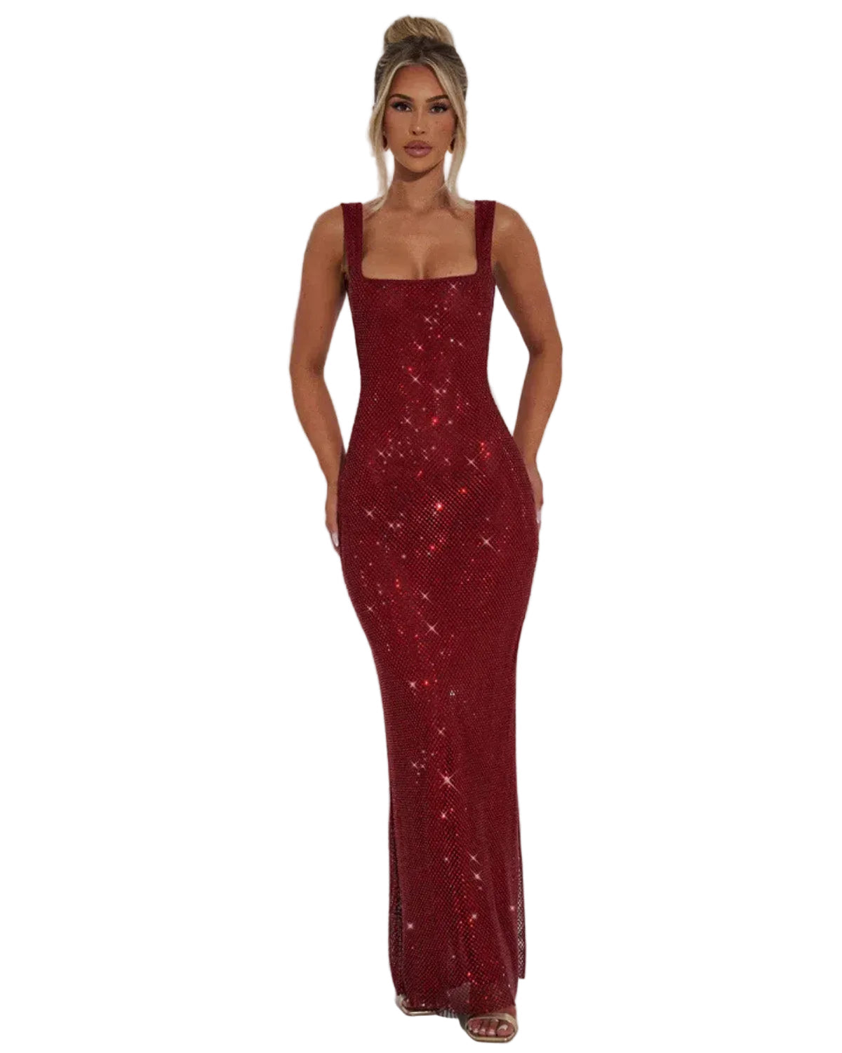 Women's Embellished Square Neckline Maxi Dress 0