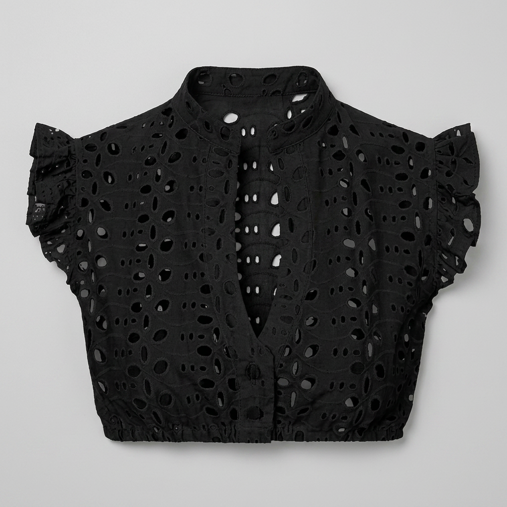 Women's Stand Collar Cutout Eyelet Lace Crop Blouse