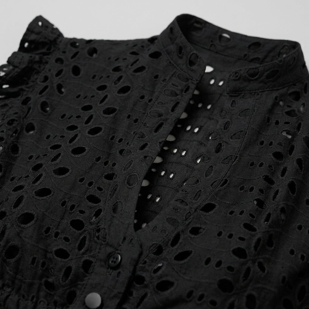 Women's Stand Collar Cutout Eyelet Lace Crop Blouse
