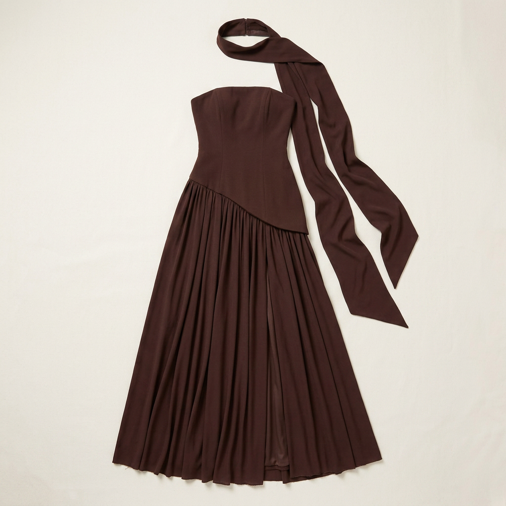 Women's Strapless Corset Maxi Dress With Scarf Detail And High Slit