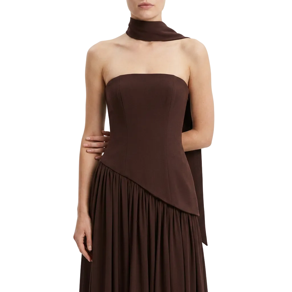 Trägerloses Korsett-Maxikleid für Damen mit Schal-Detail und hohem Schlitz