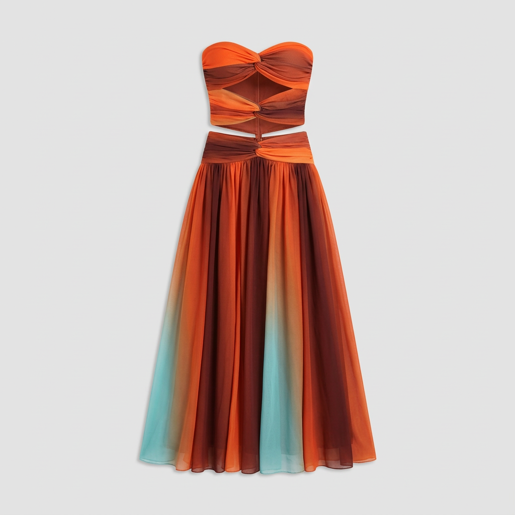 Women's Strapless Maxi Dress with Cutout Waist